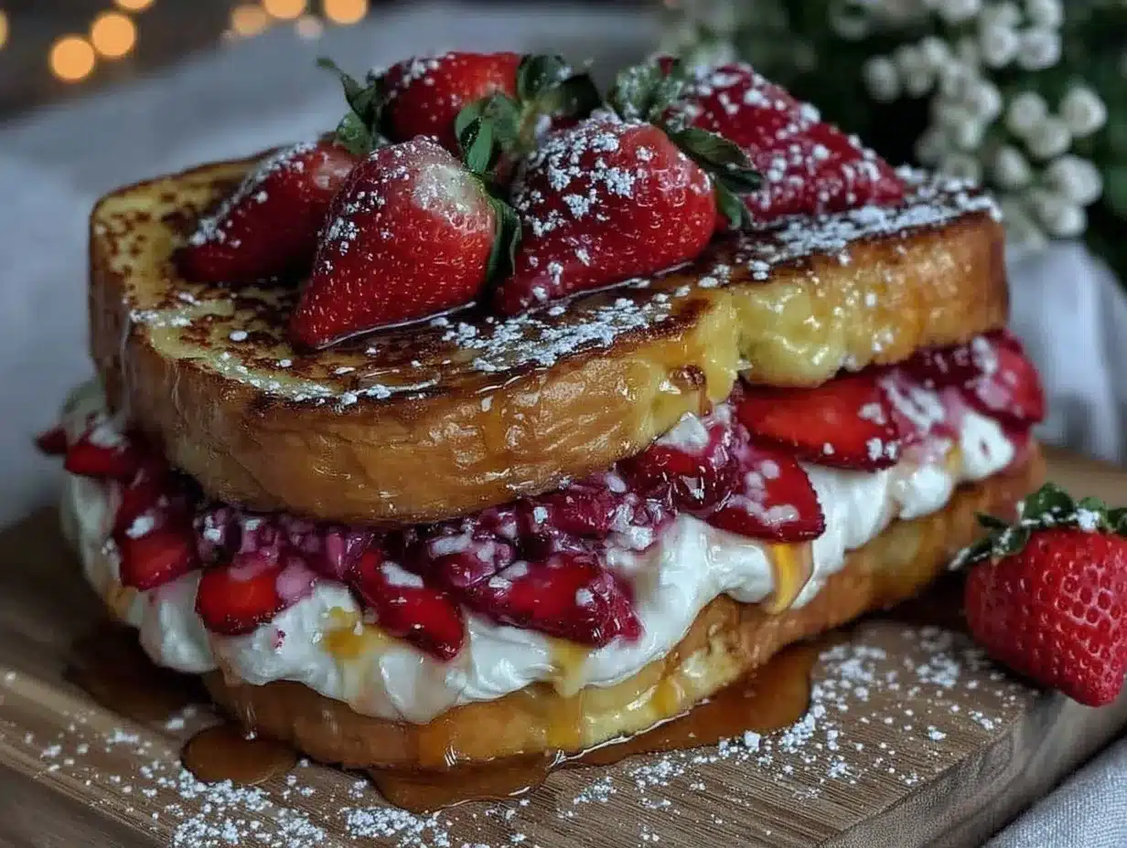 creamy strawberry cream cheese stuffed french toast preparation steps
