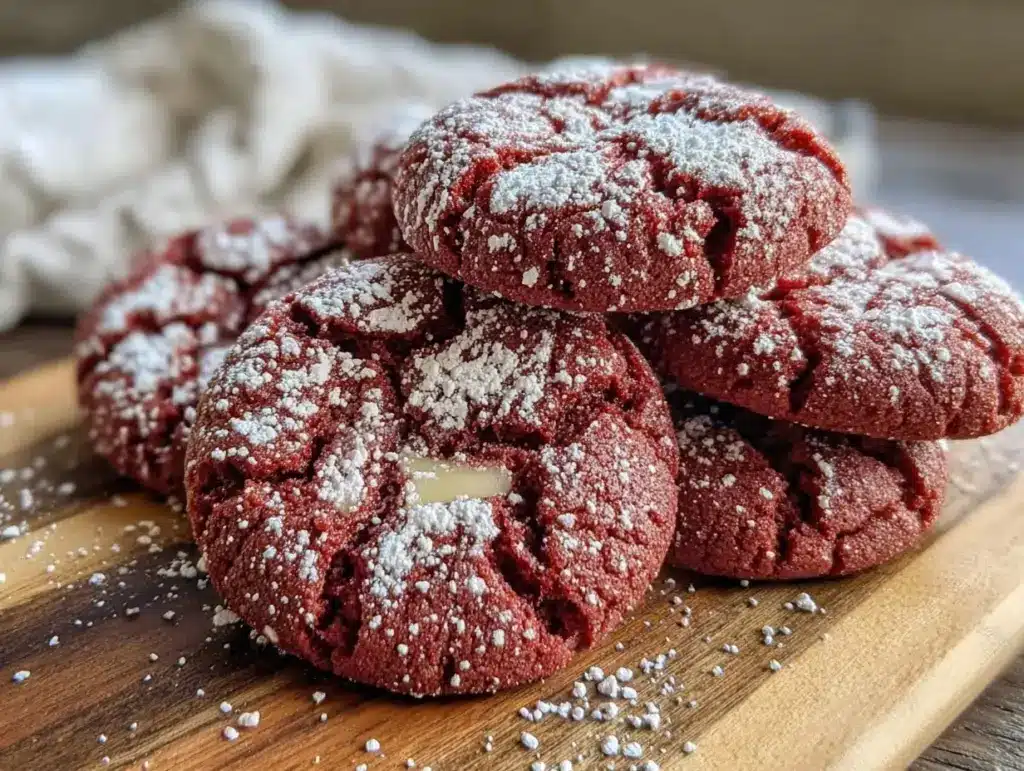 crispy firecracker red velvet crinkle cookies - featured image