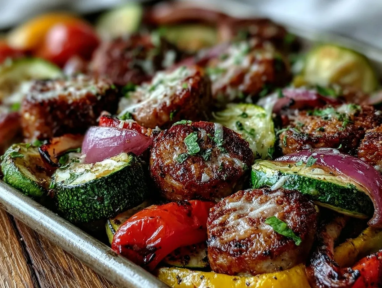 easy sheet pan sausage and veggie bake preparation steps
