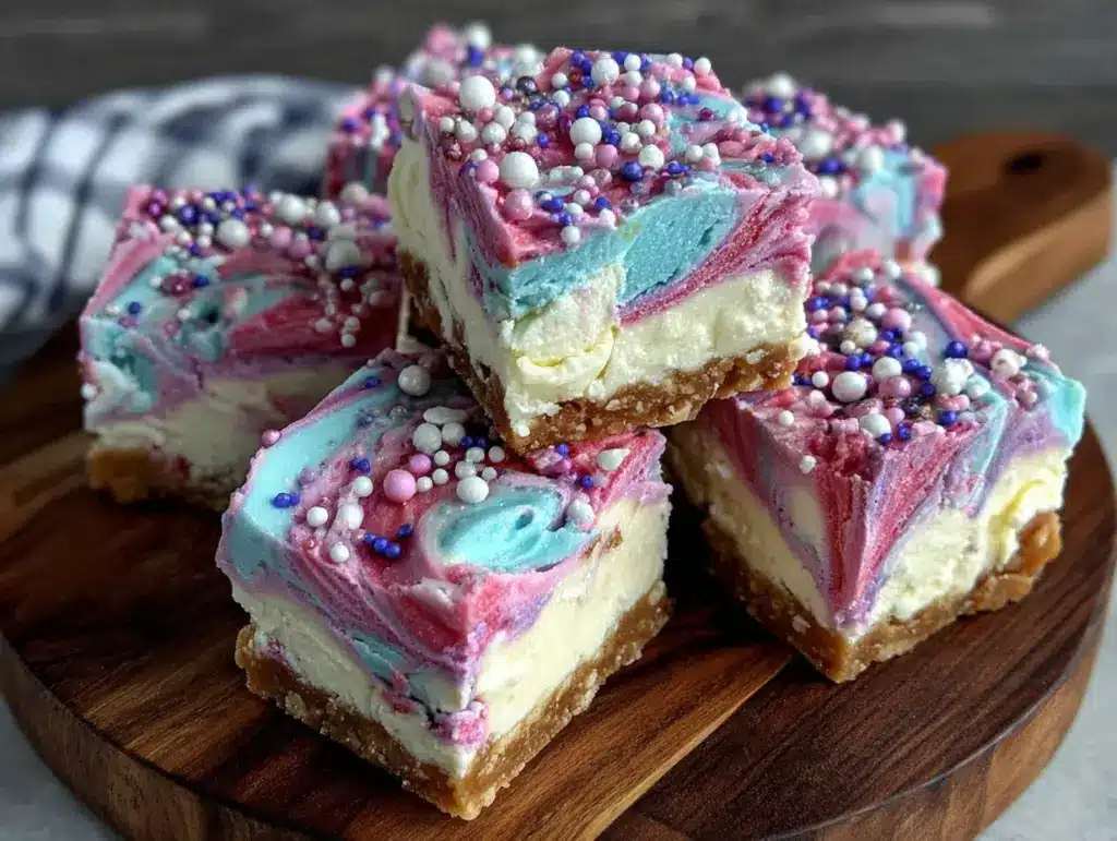 festive red white and blue cotton candy swirl fudge - featured image