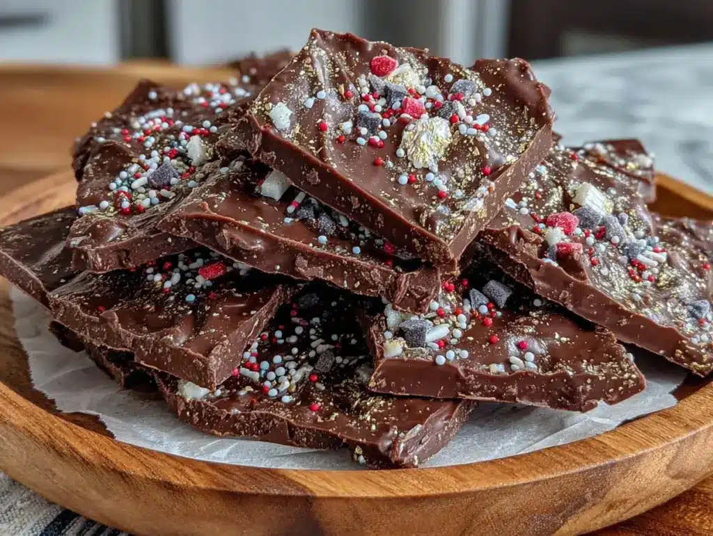 gold foil dark chocolate bark - featured image