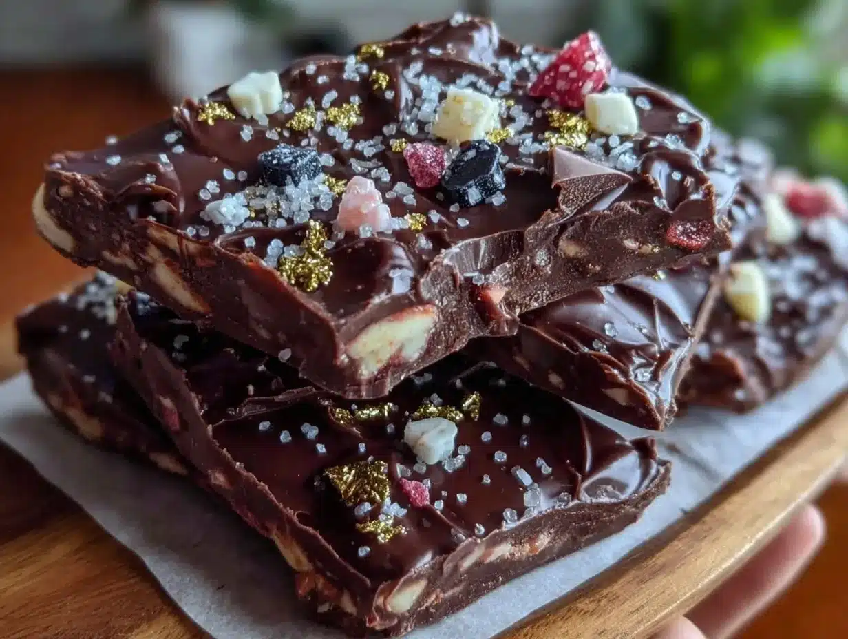 gold foil dark chocolate bark preparation steps