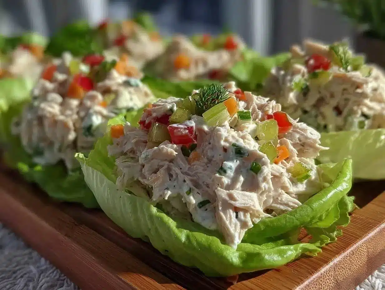 Healthy High-Protein Greek Yogurt Chicken Salad Lettuce Wraps preparation steps