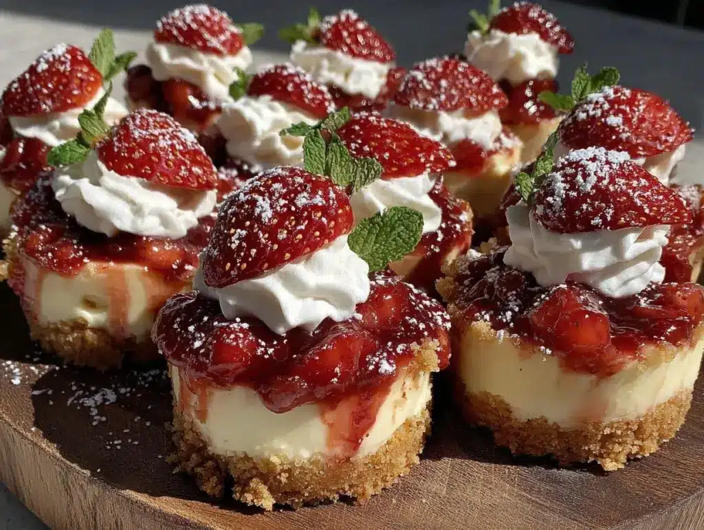mini strawberry shortcake cheesecake cups - featured image