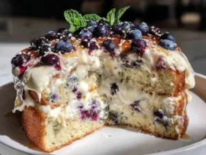 moist blueberry ricotta layer cake - featured image