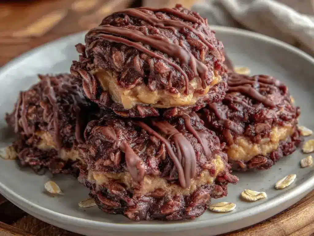 no-bake chocolate peanut butter oat cookies - featured image