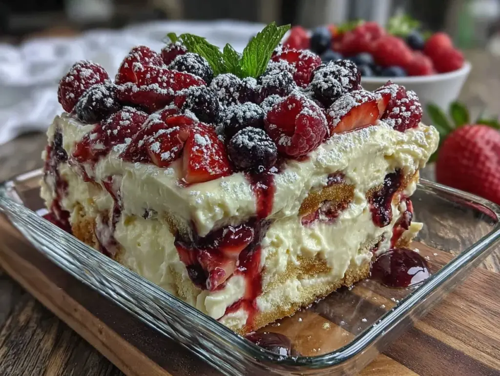 no bake patriotic berry lasagna - featured image
