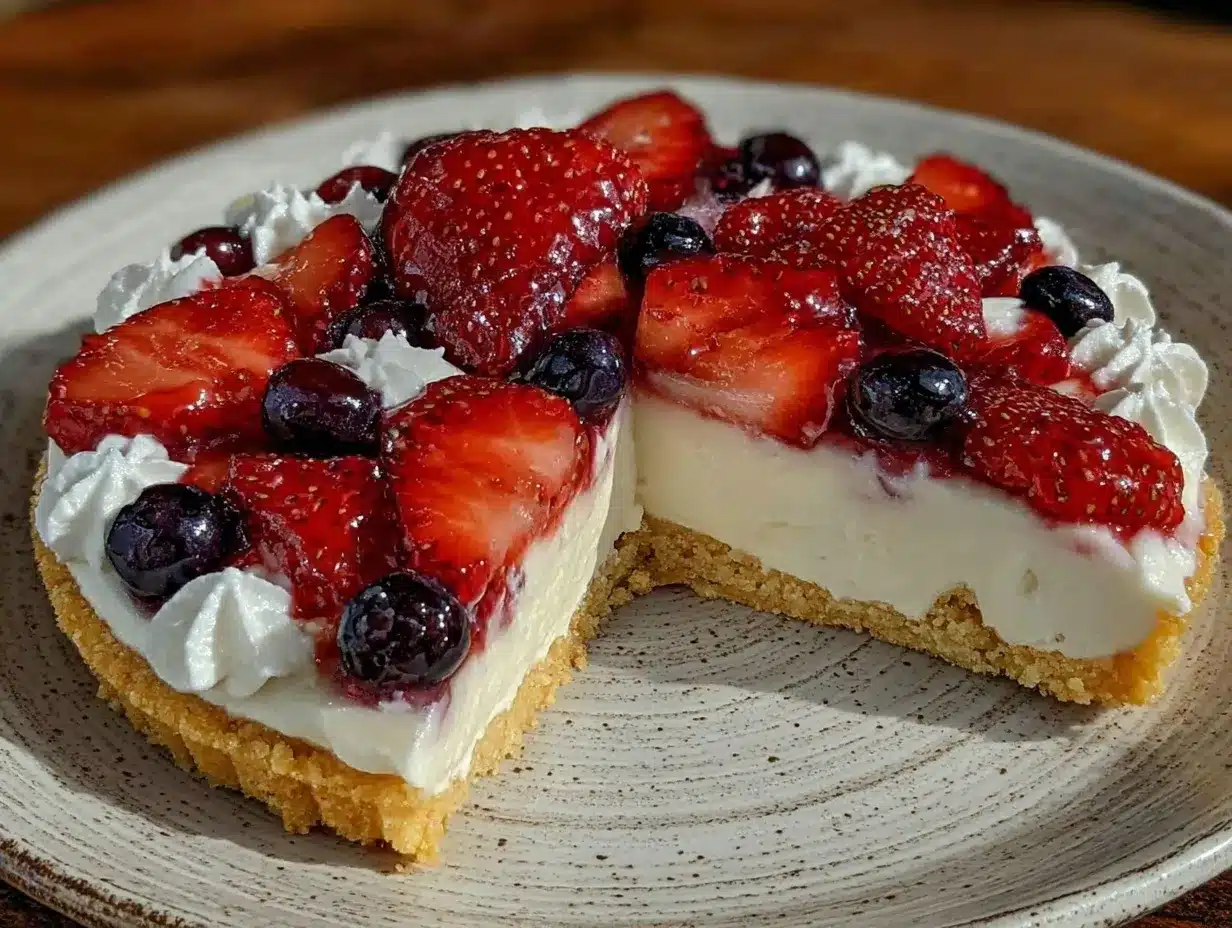 no bake patriotic cream cheese fruit pizza preparation steps