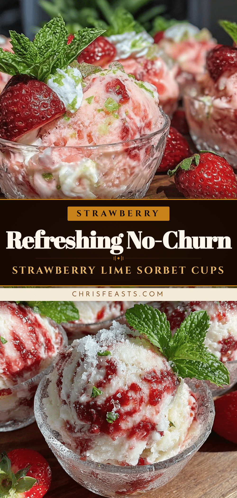 No-Churn Strawberry Lime Sorbet Cups recipe