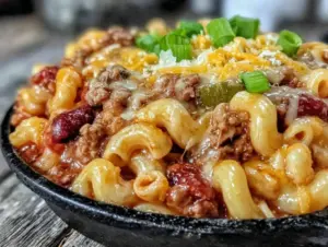 one-pot campfire chili mac with cheese - featured image