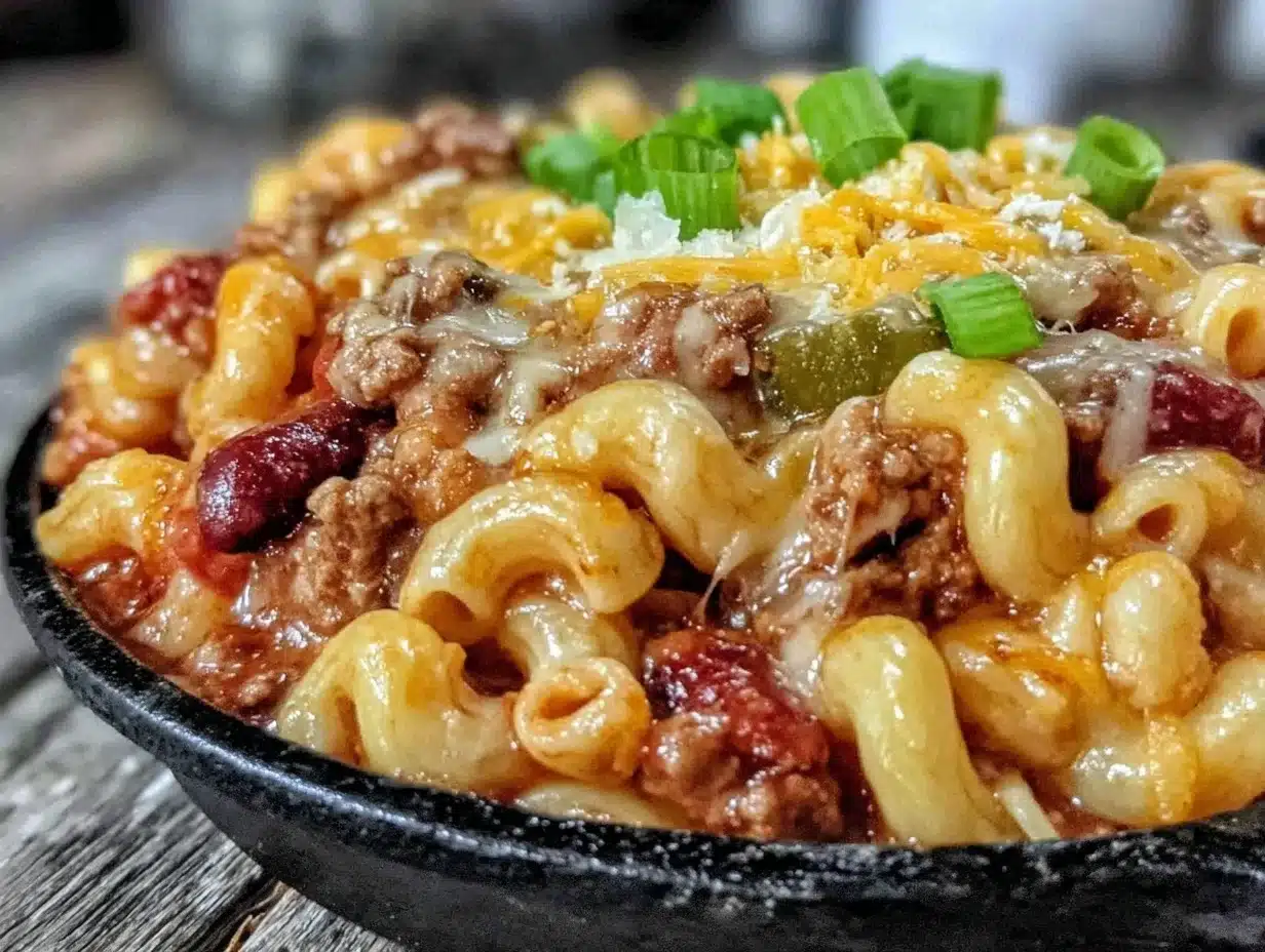 one-pot campfire chili mac with cheese - featured image