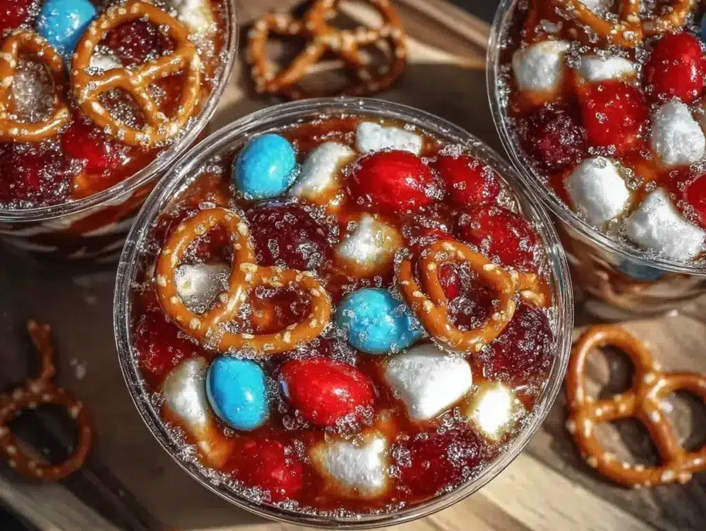 patriotic red white blue sweet snack mix cups - featured image