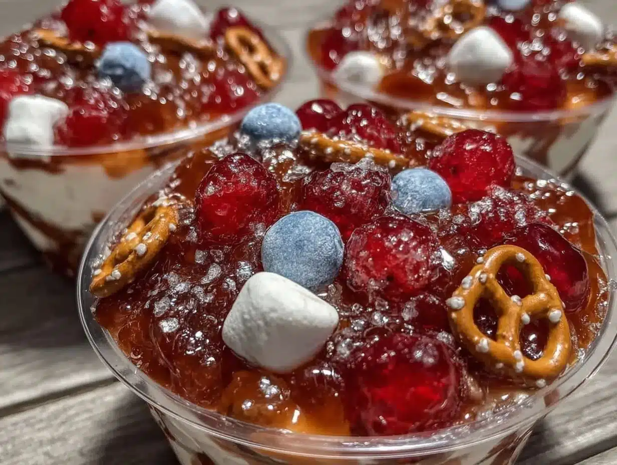 patriotic red white blue sweet snack mix cups preparation steps