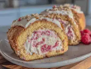 raspberry ripple swiss roll cake - featured image
