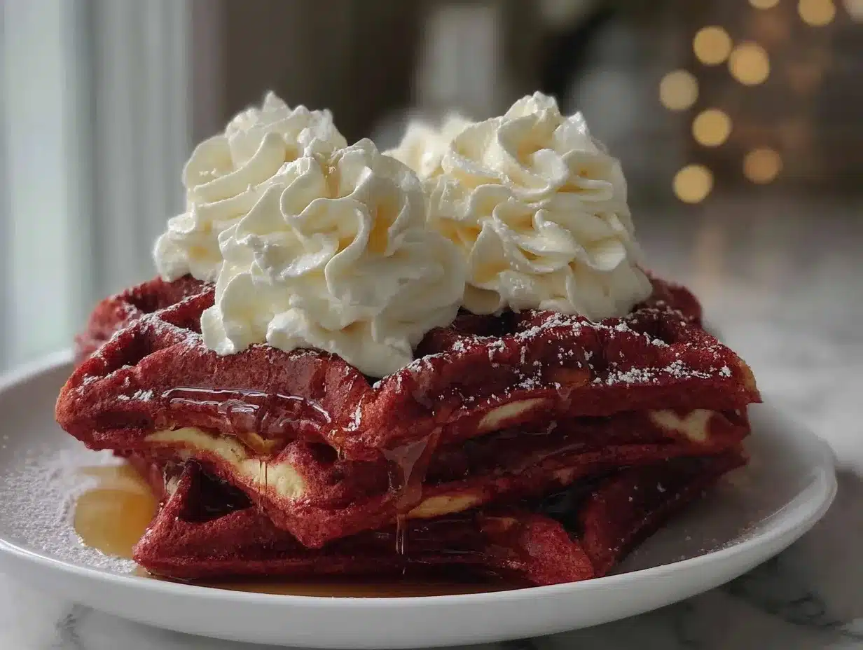 red velvet Belgian waffles preparation steps
