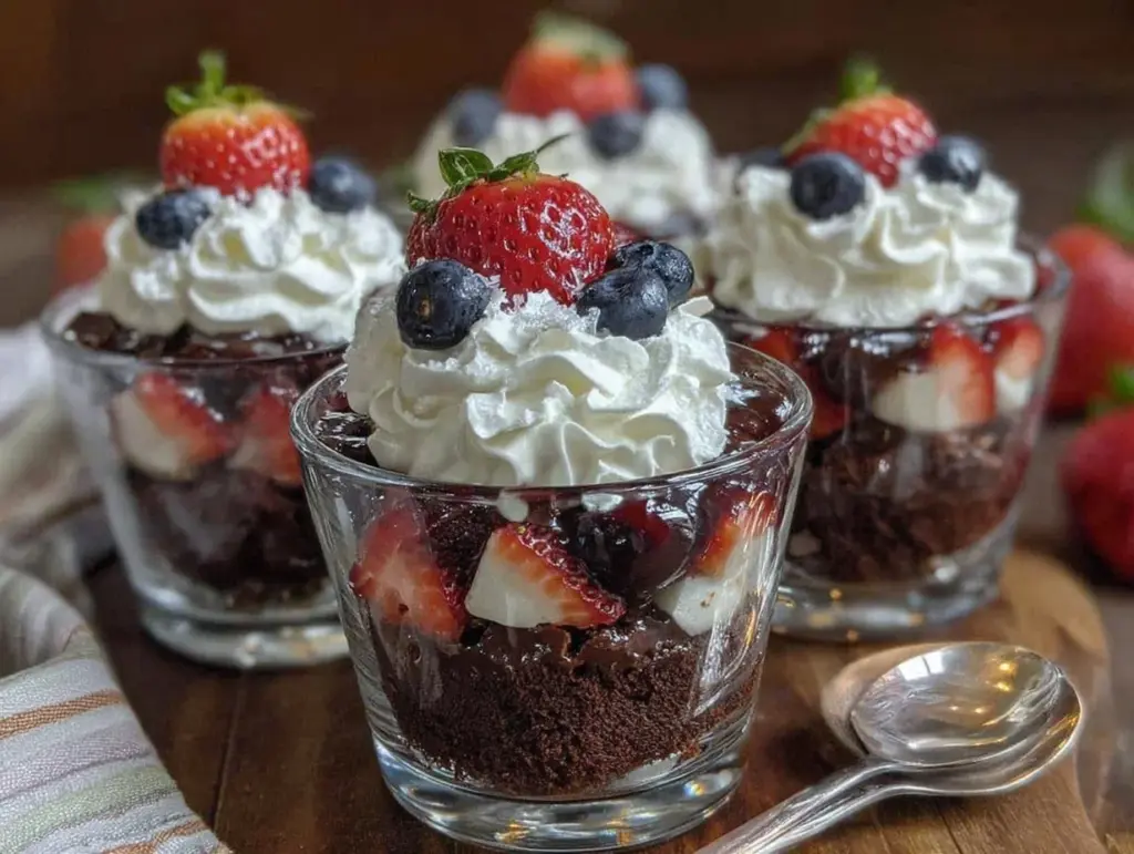 red white and blue brownie trifle cups - featured image