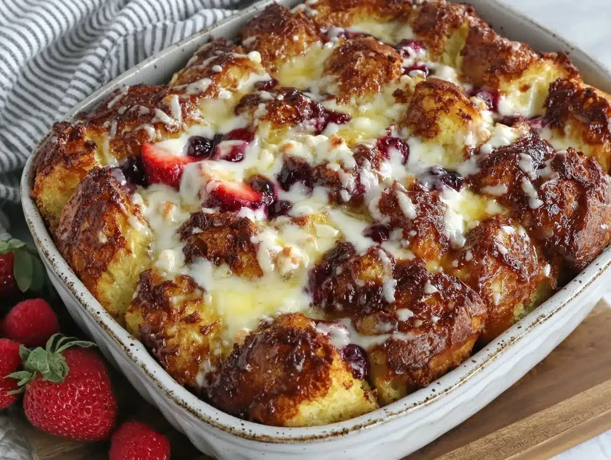 red white and blue stuffed french toast bake preparation steps