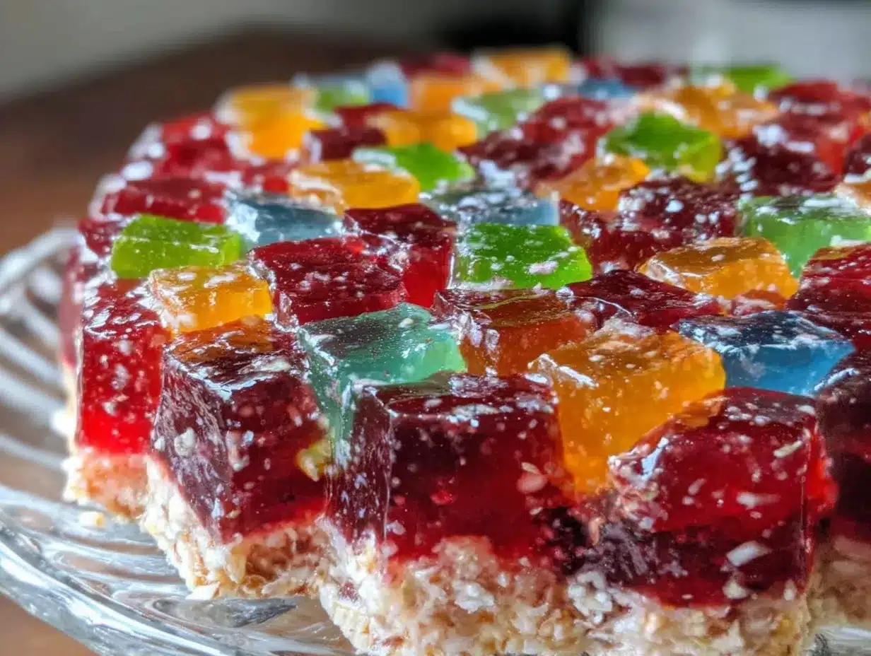 vibrant layered gelatin mosaic cake preparation steps