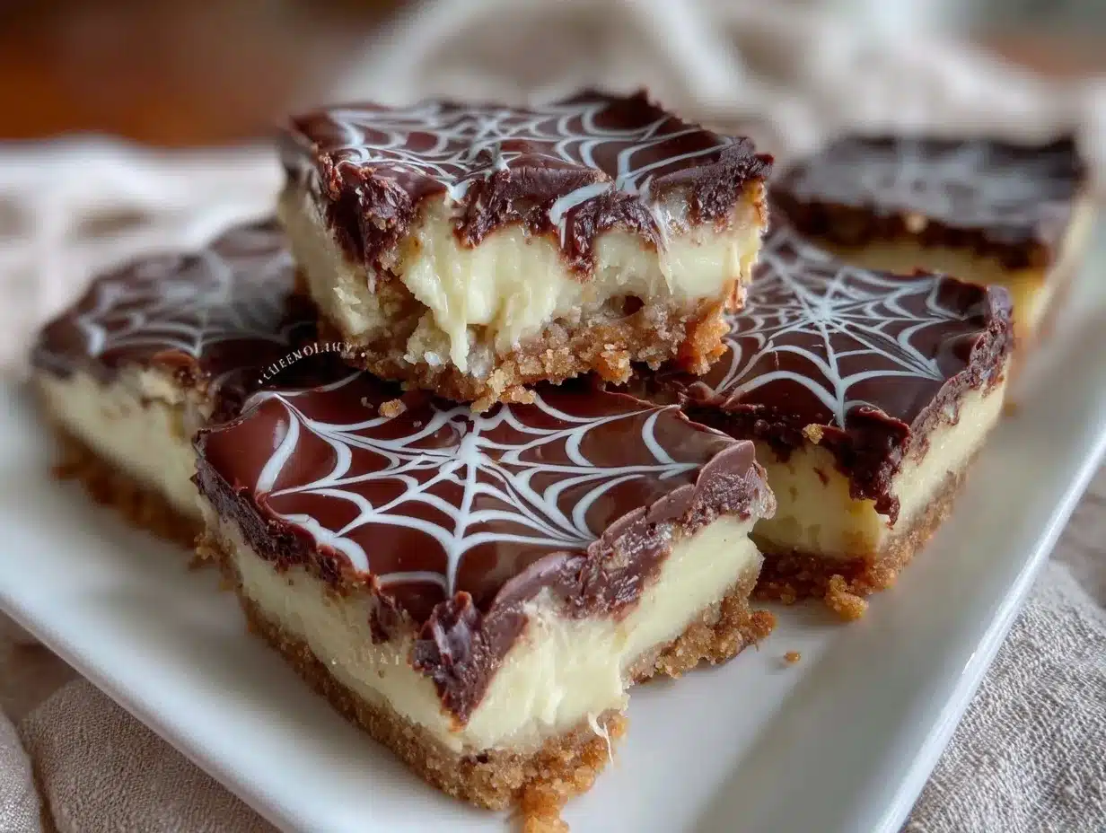 chocolate spider web cheesecake bars preparation steps