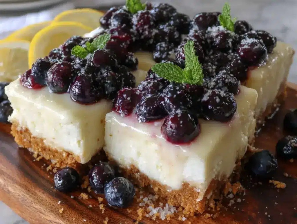 creamy blueberry lemon icebox pie bars - featured image