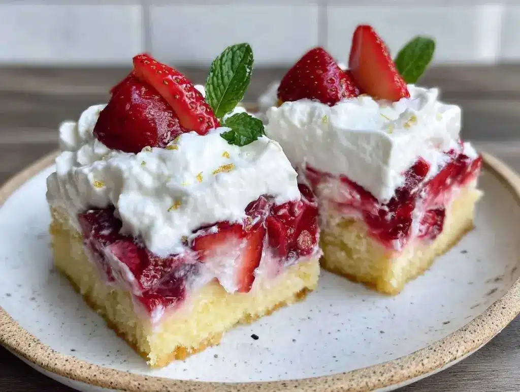 creamy frozen strawberry shortcake bars - featured image