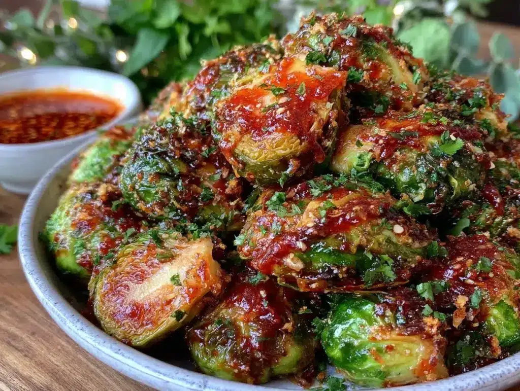crispy air fryer honey sriracha brussels sprouts - featured image