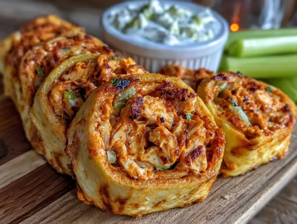 crispy buffalo chicken pinwheels - featured image