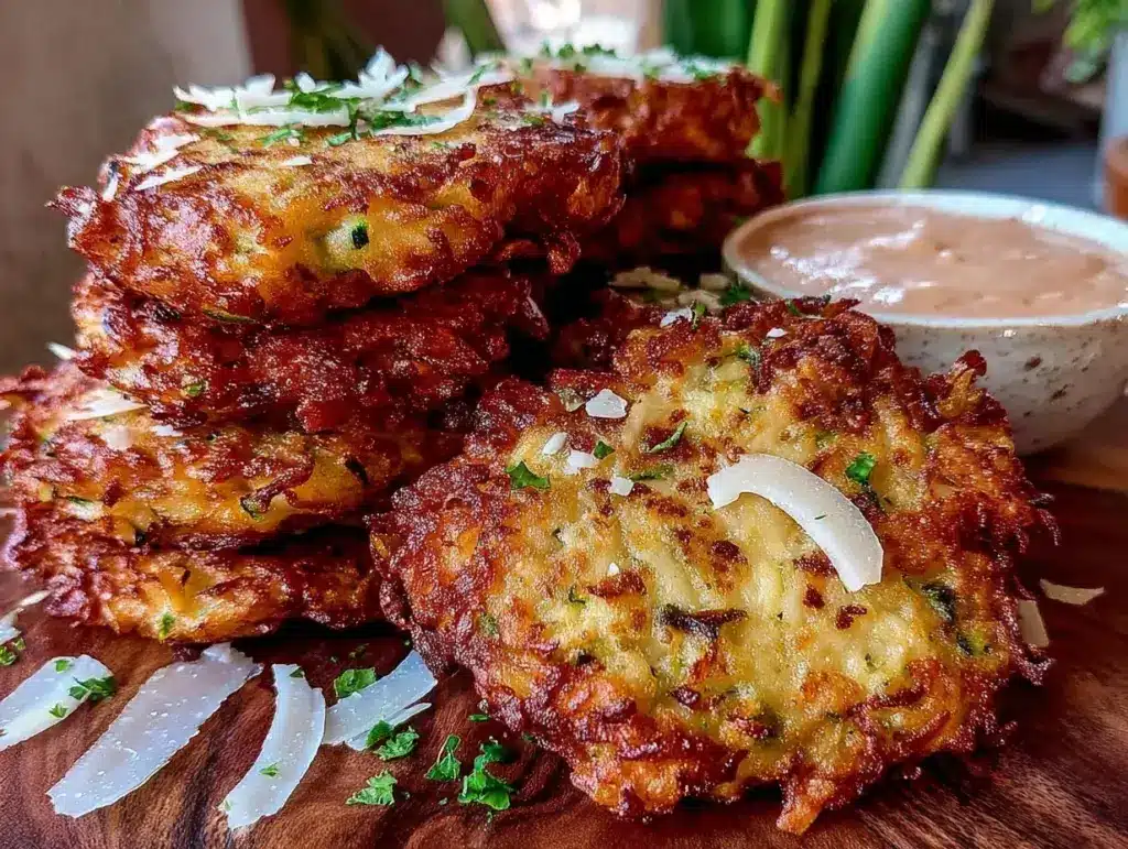 crispy parmesan zucchini fritters - featured image