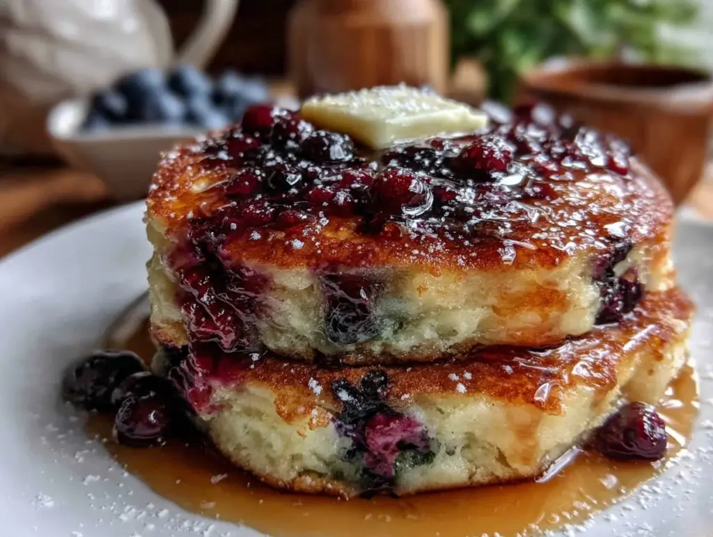 fluffy blueberry buttermilk pancakes - featured image