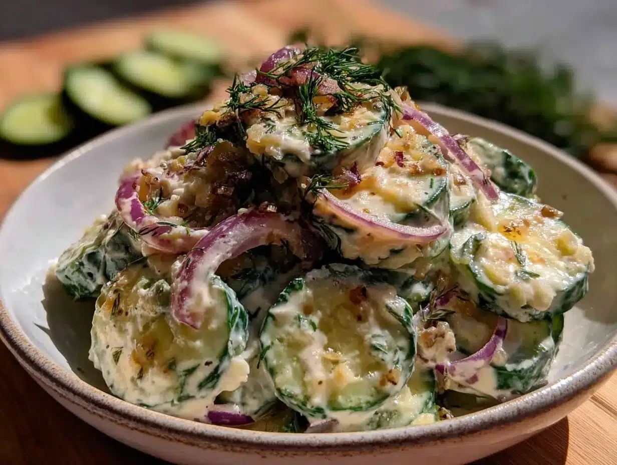 fresh creamy cucumber salad preparation steps