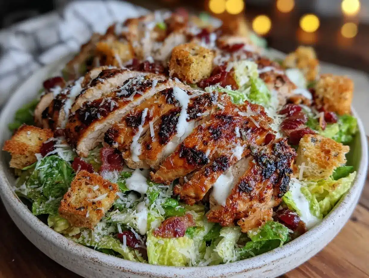 fresh grilled caesar chicken chopped salad preparation steps