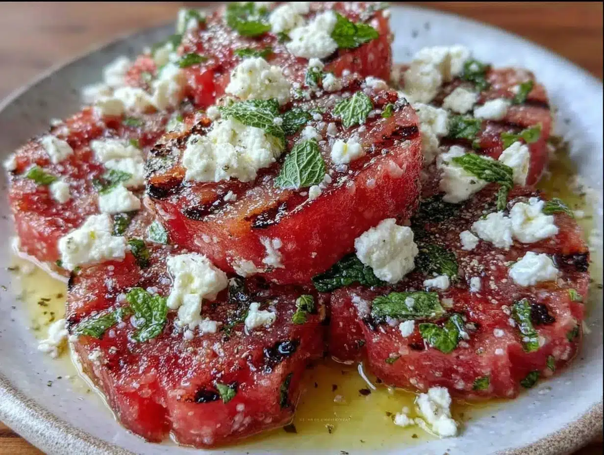 fresh grilled watermelon feta mint salad preparation steps
