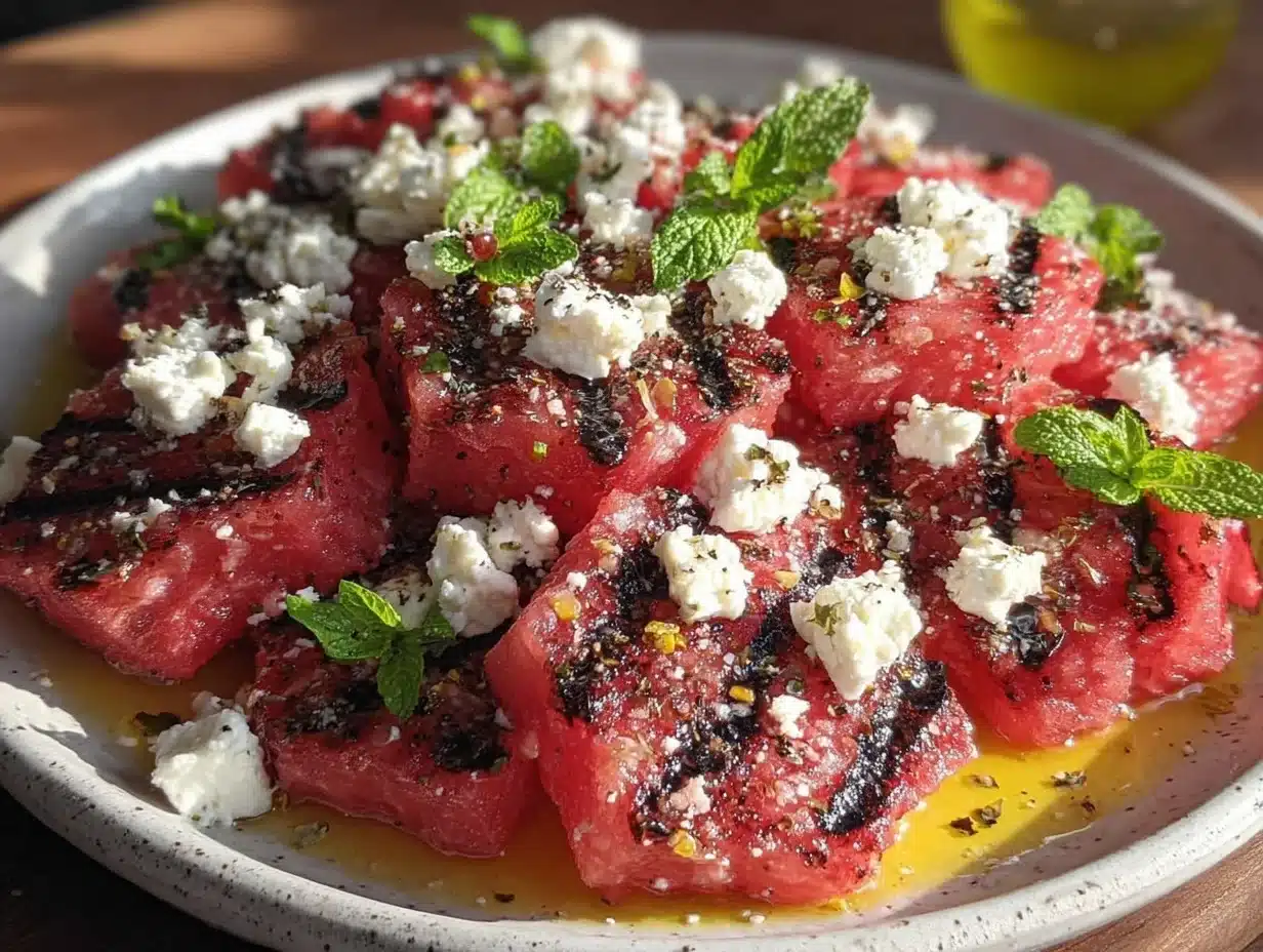 fresh grilled watermelon feta mint salad - featured image