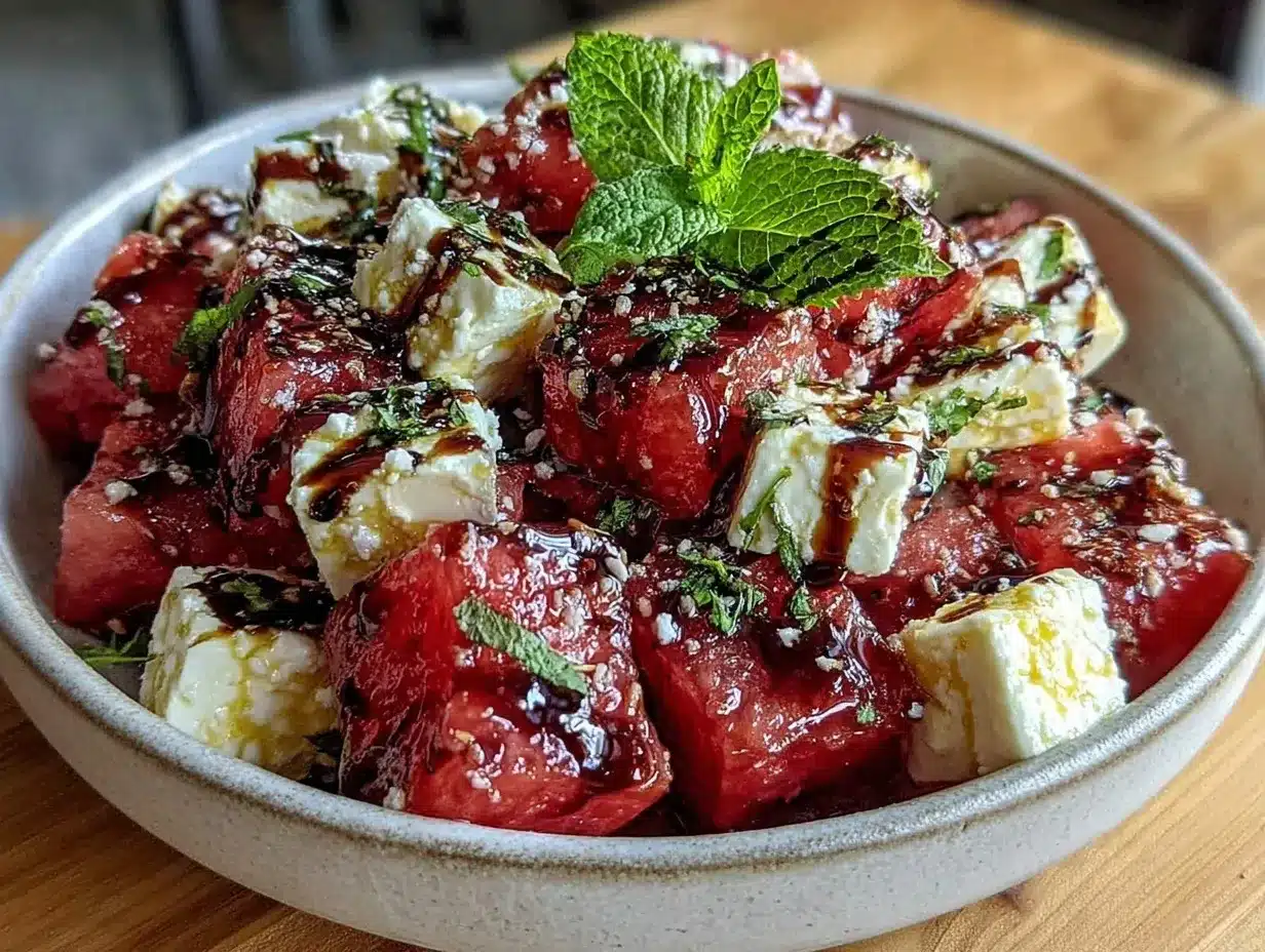 fresh watermelon feta mint salad preparation steps