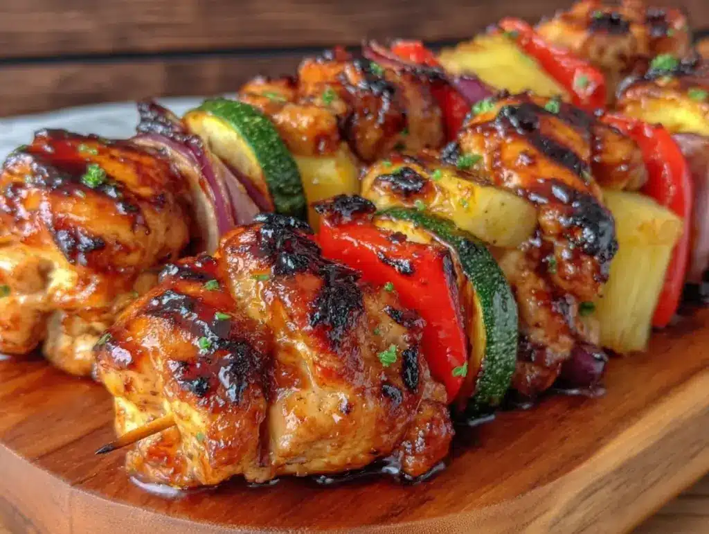 grilled honey bbq chicken kabobs - featured image
