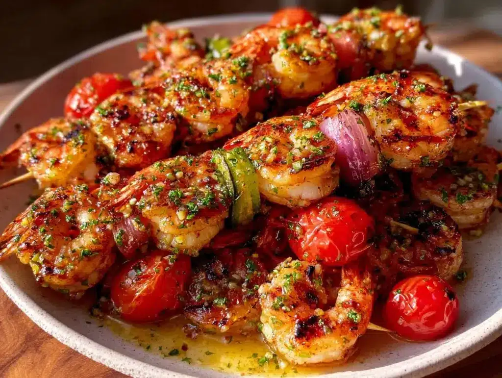 lemon garlic shrimp skewers - featured image