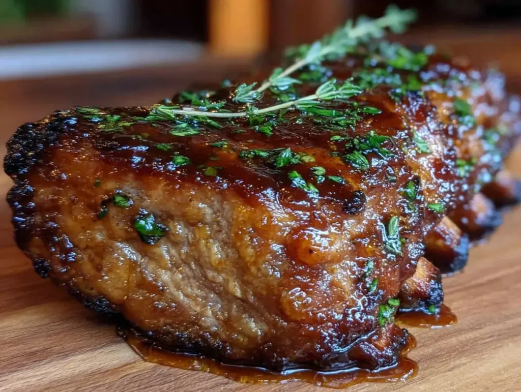 maple bourbon glazed smoked pork ribs - featured image