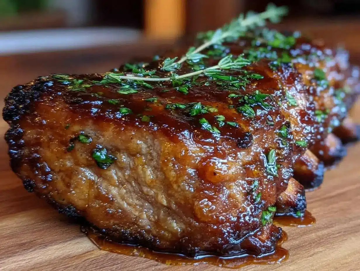 maple bourbon glazed smoked pork ribs - featured image