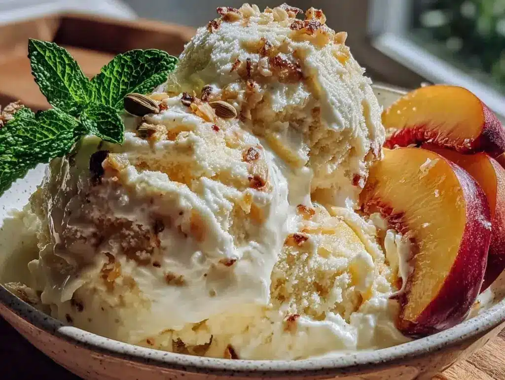 no-churn peach cardamom ice cream - featured image