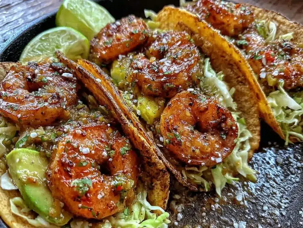 one-pan cilantro lime shrimp tacos - featured image