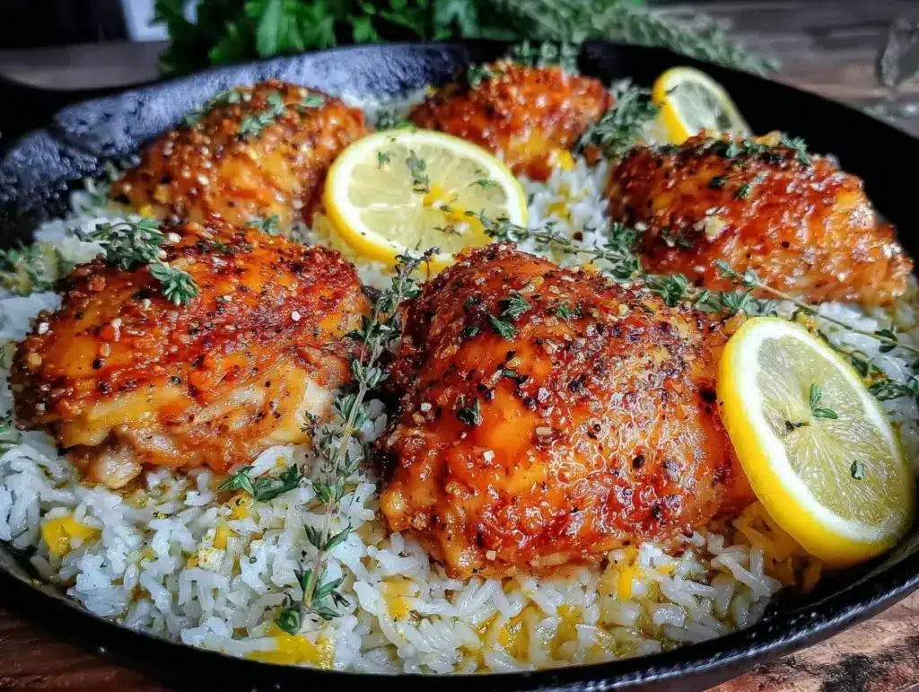 one-pan lemon pepper chicken and rice - featured image