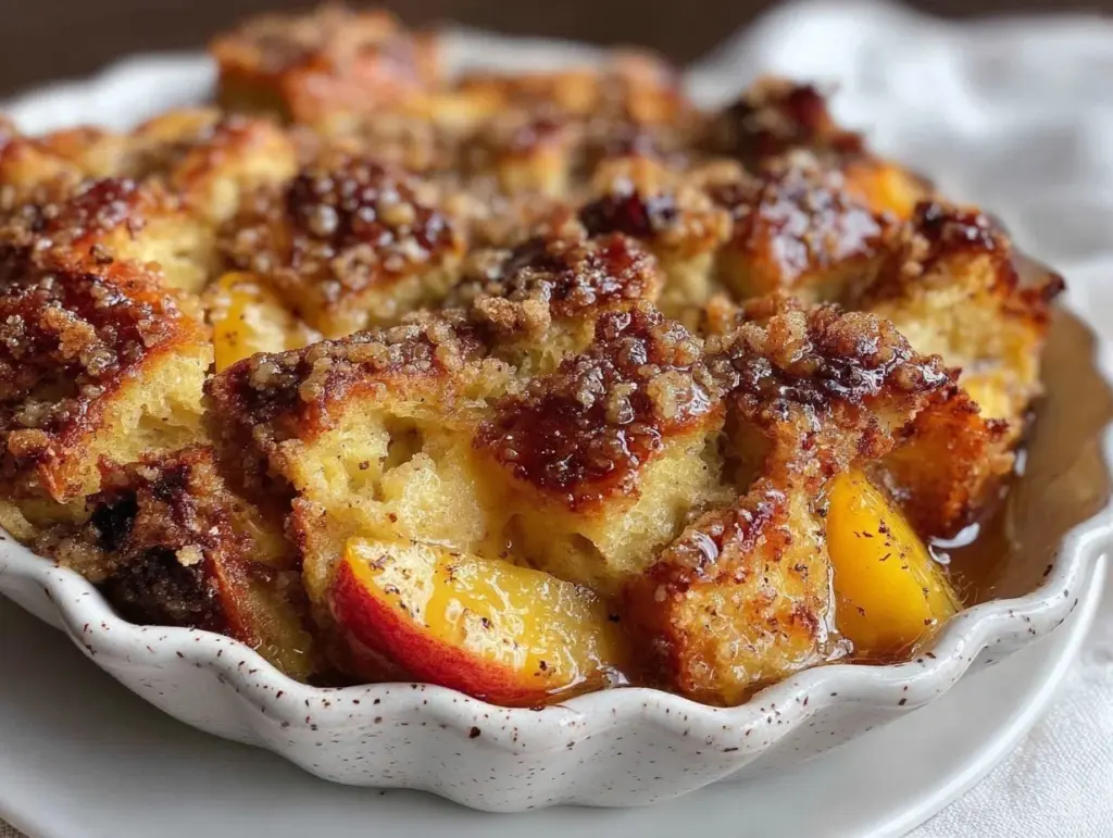 peach french toast casserole - featured image