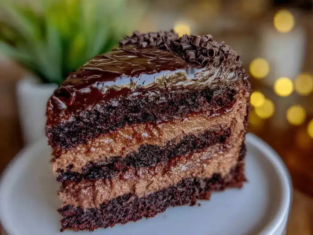 perfect triple chocolate fudge layer cake - featured image