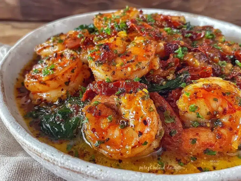 quick creamy garlic butter tuscan shrimp - featured image