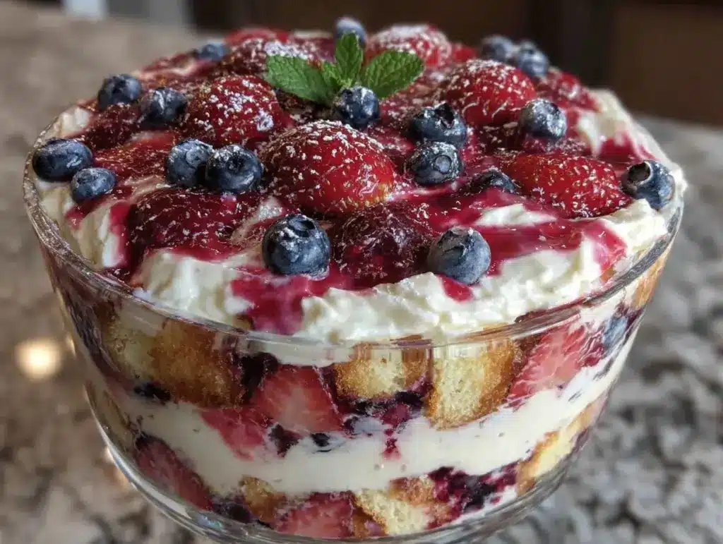 red white and blue berry trifle - featured image
