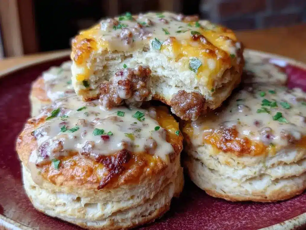 savory jalapeño cheddar biscuits with creamy sausage gravy - featured image