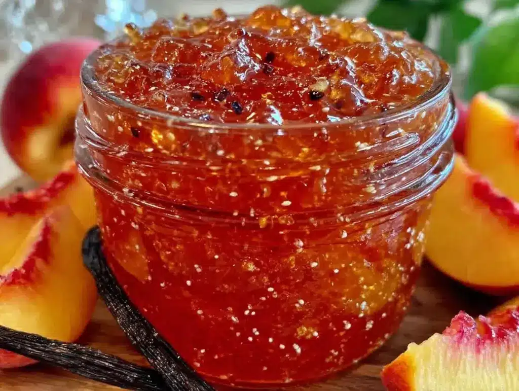 small batch peach vanilla bean jam - featured image