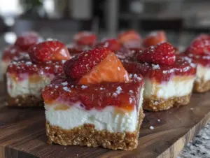 strawberry pretzel salad cheesecake bites - featured image