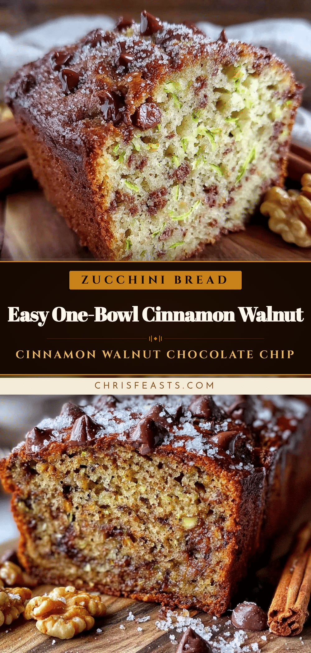 cinnamon walnut chocolate chip zucchini bread recipe