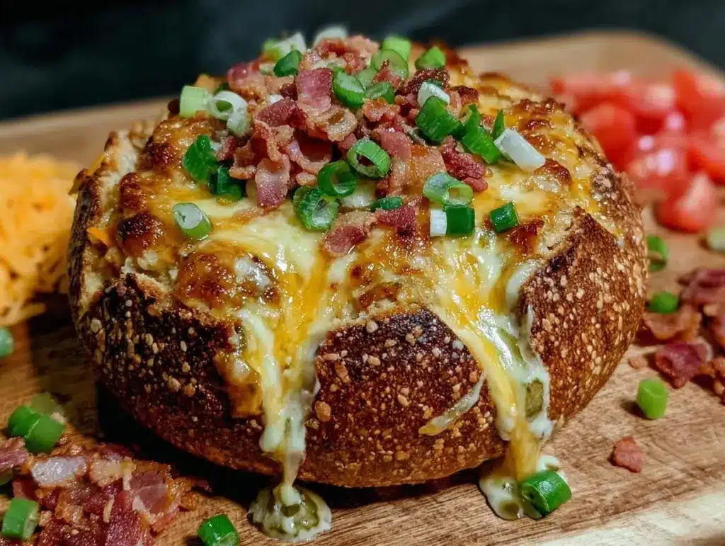 cozy loaded cheeseburger dip bread bowl - featured image